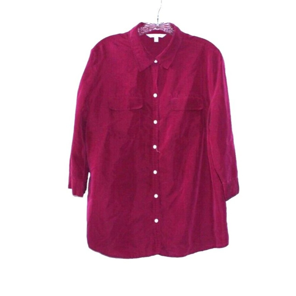 Croft & Barrow Blouse Magenta Button Front 3/4 Sleeve Woman's Size XL